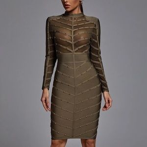 STUDDED BANDAGE MIDI DRESS
